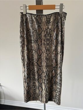 E.ssue Black and Brown Sequin Snake-Print Midi Skirt